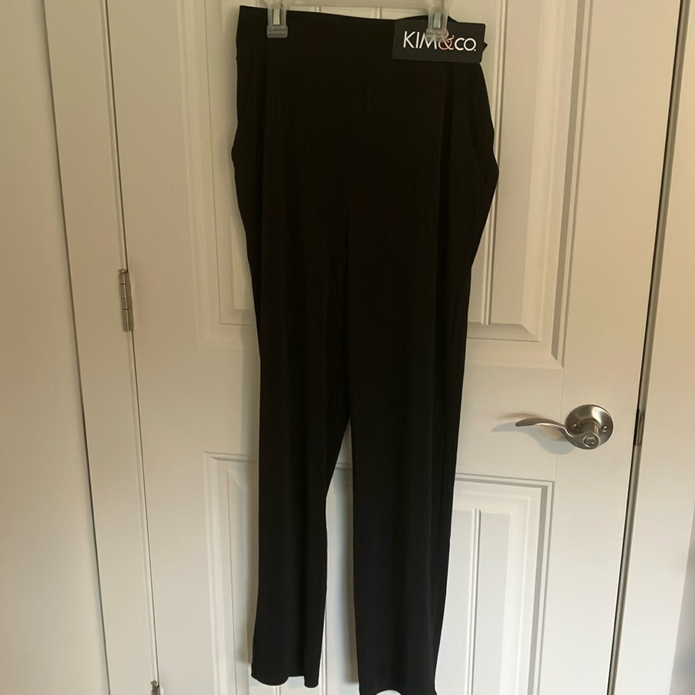 KIM & CO PANTS Full Length Pull On BLACK L NEW